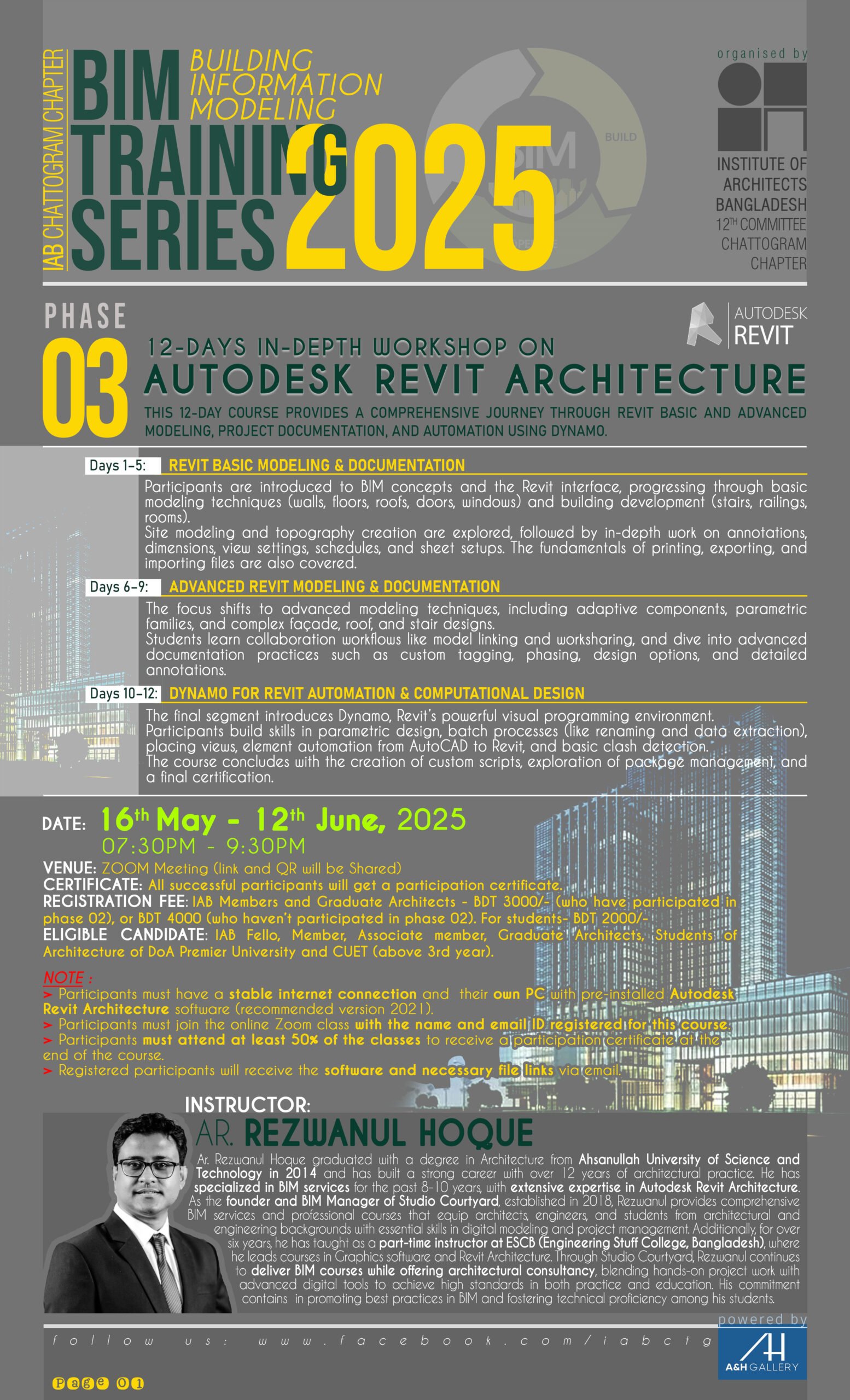 BIM Training Series 2025 Phase 3: 12-Day In-Depth Workshop on Autodesk Revit Architecture
